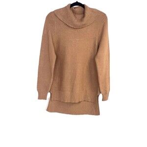 Turtleneck Sweater Women's Side Slit Cowl Neck Long Sleeve Camel Top Soft Cozy